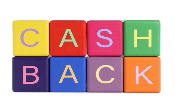Kleurrijke Kubussen Met Woord Cashback Witte Achtergrond — Stockfoto