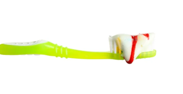 Bürste Und Zahnpasta Schäumen Mit Blut Auf Weißem Hintergrund Zahnfleischprobleme — Stockfoto
