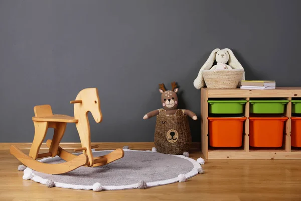 Child Room Interior Rocking Horse Different Toys — Fotografia de Stock