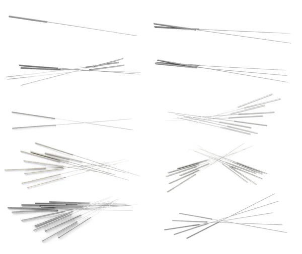 Set Needles Acupuncture White Background — Fotografia de Stock