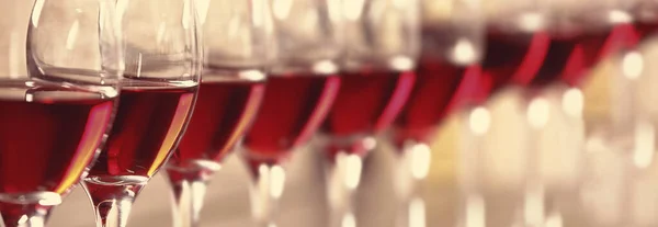 Glasses Tasty Red Wine Closeup View Banner Design — ストック写真