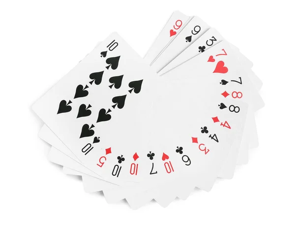 Many Different Playing Cards White Background Top View — Photo