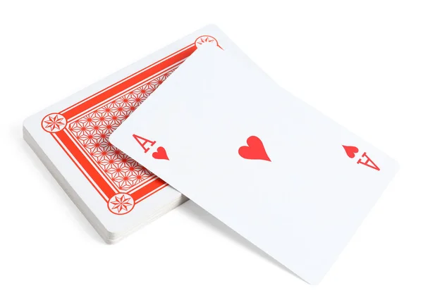 Playing Cards Ace Hearts White Background — Fotografia de Stock