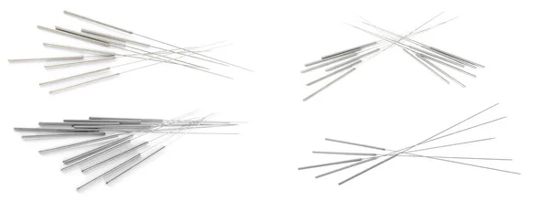 Set Med Nålar För Akupunktur Vit Bakgrund Banderolldesign — Stockfoto