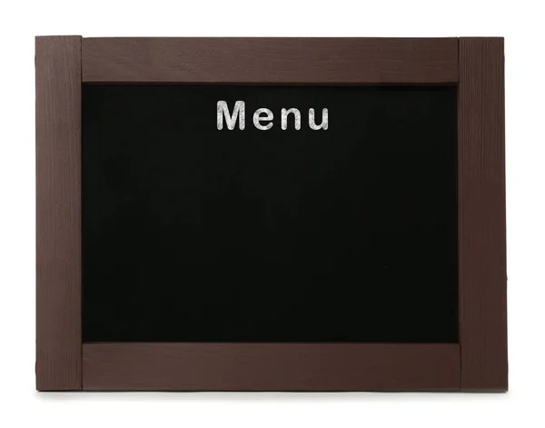 白色背景上有单词菜单的黑色黑板 用于设计的模型 — 图库照片