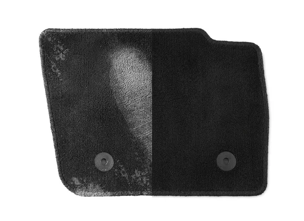 Black Car Floor Mat Part Footprint Another One Clean White — стоковое фото
