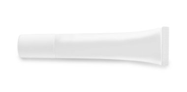 Beyaz zemin üzerinde boş kozmetik ürün tübü, üst görünüm