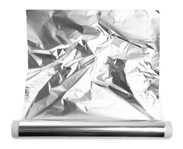 Rolle Aus Aluminiumfolie Isoliert Auf Weiß Ansicht Von Oben — Stockfoto