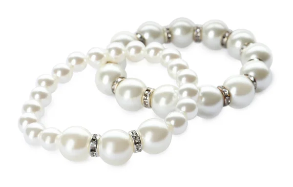 Elegant Pearl Bracelets White Background Luxury Jewelry — Foto de Stock