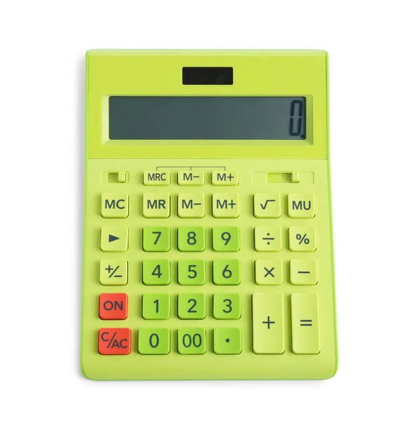 Green Calculator White Background Top View — Stockfoto
