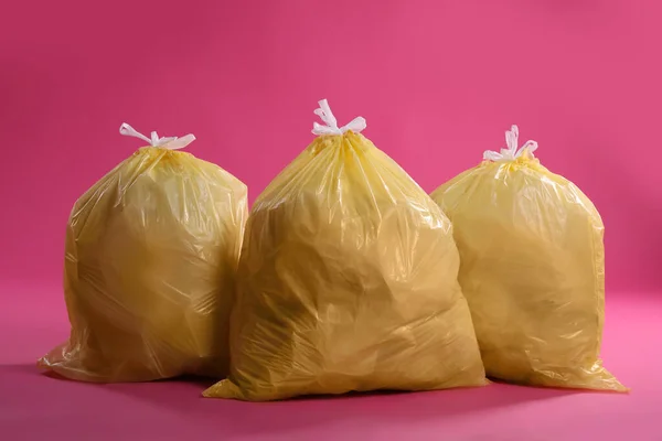 Trash Bags Full Garbage Pink Background — Fotografia de Stock