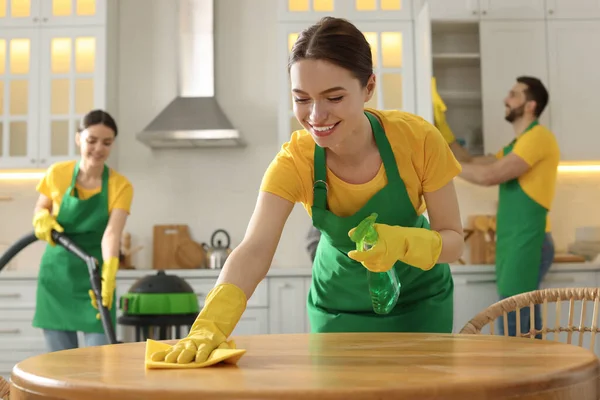 Team Professional Janitors Working Kitchen — Photo