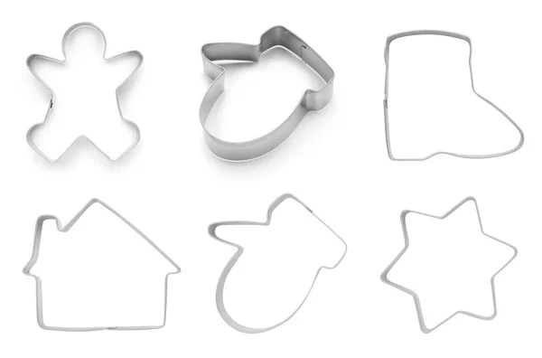 Set Cookie Cutters Different Shapes White Background — стоковое фото