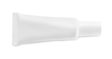 Beyaz zemin üzerinde boş kozmetik ürün tübü, üst görünüm