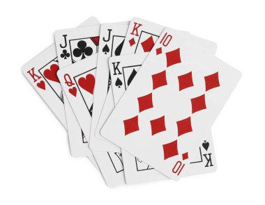 Beyaz arkaplanda, üst görünümde kart oynanıyor
