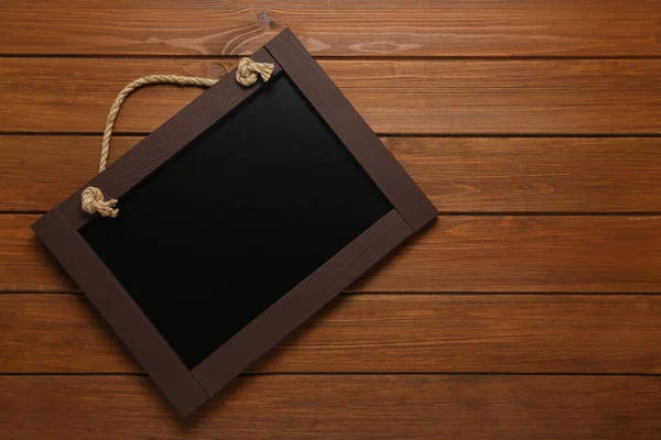 Clean Small Blackboard Wooden Table Top View Space Text — Stockfoto