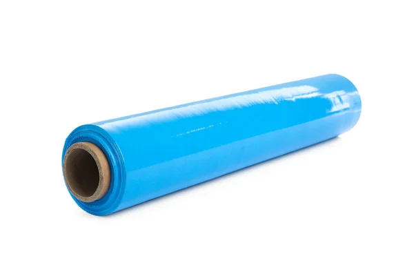 Roll Light Blue Stretch Wrap Απομονωμένο Λευκό — Φωτογραφία Αρχείου