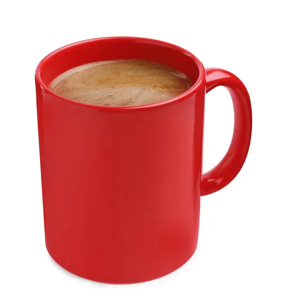 Fresh Aromatic Coffee Red Mug Isolated White — Stock Photo, Image