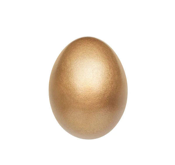 Одно Блестящее Золотое Яйцо Изолированное Белом — стоковое фото