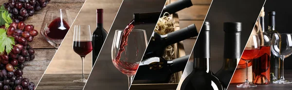 Farklı şarap fotoğraflarıyla güzel bir kolaj. Pankart tasarımı