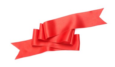 Güzel kırmızı kurdele beyaza izole edilmiş, üst manzara