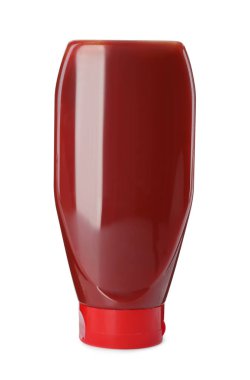 Beyaz üzerine izole edilmiş plastik ketçap şişesi.