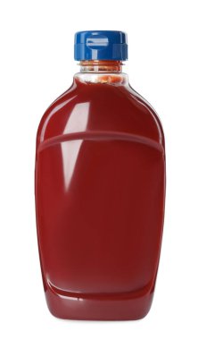 Beyaz üzerine izole edilmiş plastik ketçap şişesi.