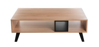 Boş ahşap dolap beyaza izole edilmiş.