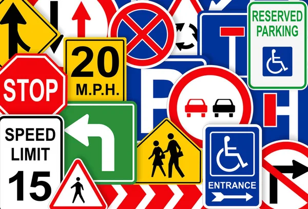 Collection Different Traffic Signs Background — Stockfoto