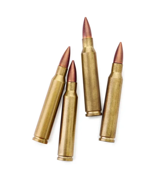 Many Bullets White Background Top View Military Ammunition — 스톡 사진