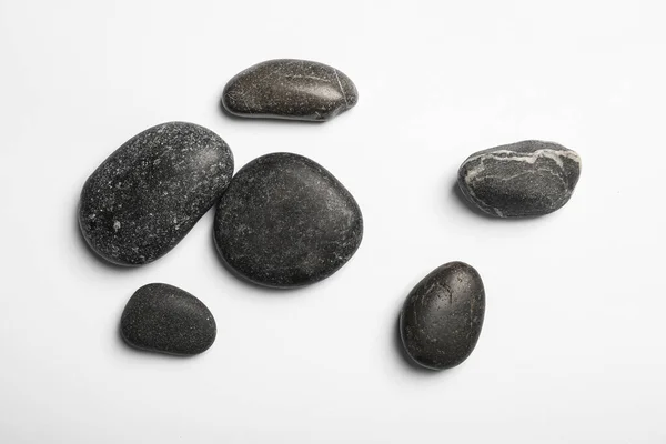 Mnoho Různých Kamenů Bílém Pozadí Horní Pohled — Stock fotografie