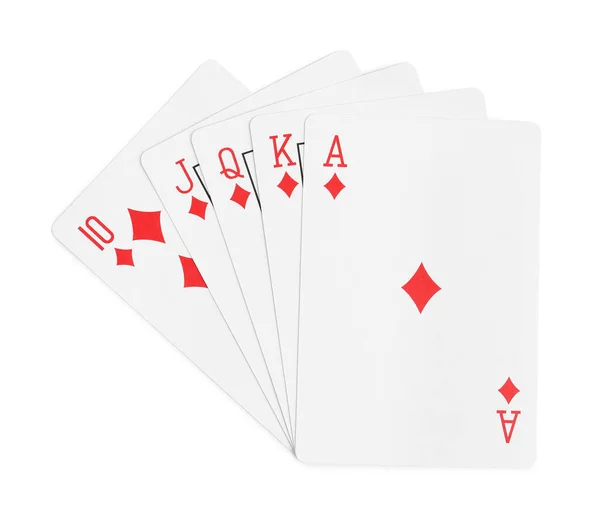 Playing Cards Royal Flush Combination White Background Top View — Fotografia de Stock