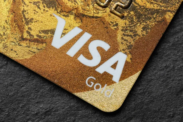 Mykolaiv Ukraine February 2022 Visa Credit Card Black Background Closeup — 스톡 사진