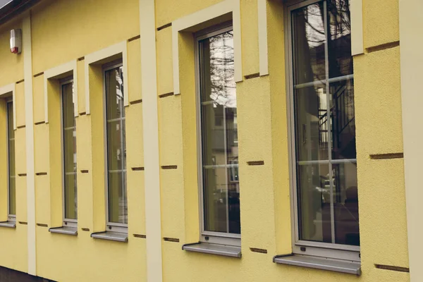 Closeup View Building Stylish Grey Windows — Stock fotografie