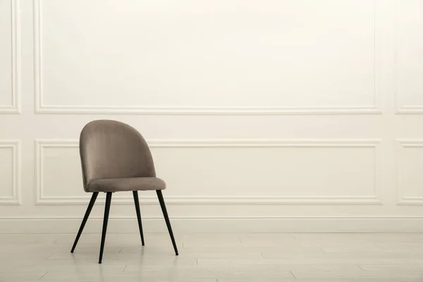 Modern Beige Chair White Wall Indoors Space Text — 스톡 사진