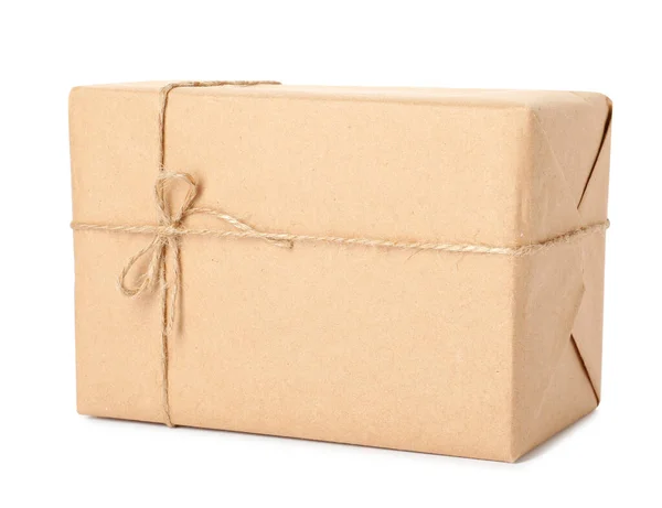 Parcel Wrapped Kraft Paper Twine Isolated White — Stock Photo, Image