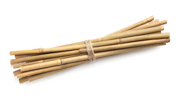 Bunch Dry Bamboo Sticks White Background Top View — Zdjęcie stockowe