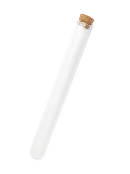 Glass Tube Salt White Background Top View — 스톡 사진