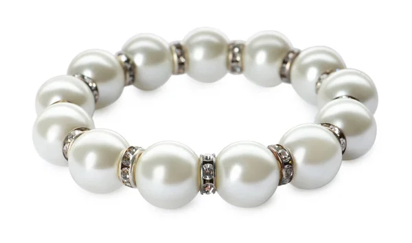 Elegant Pearl Bracelet Isolated White Luxury Jewelry — 스톡 사진