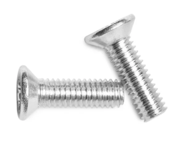 Two Metal Bolts White Background Top View —  Fotos de Stock