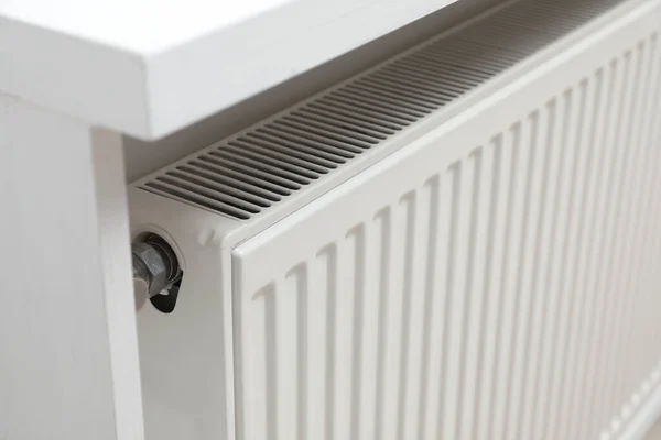 Closeup View Modern Radiator Central Heating System — Zdjęcie stockowe
