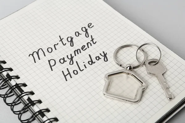 Key Trinket Shape House Phrase Mortgage Payment Holiday Written Notebook — Photo