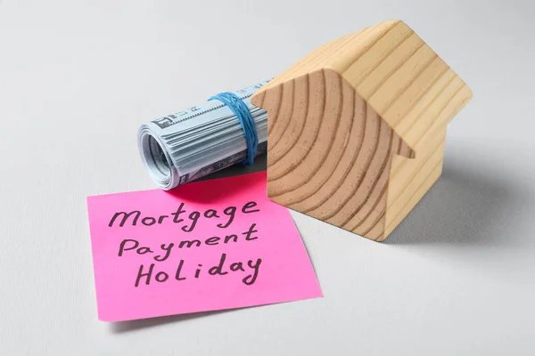 Paper Note Words Mortgage Payment Holiday Money House Model Light — Photo