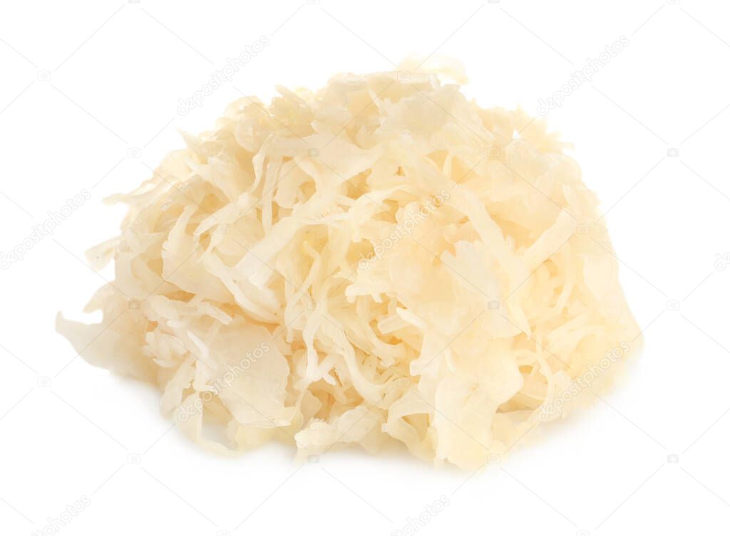 Heap of tasty sauerkraut on white background