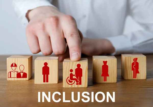 Concept Dei Diversity Equality Inclusion Businessman Wooden Cubes Images People — стокове фото