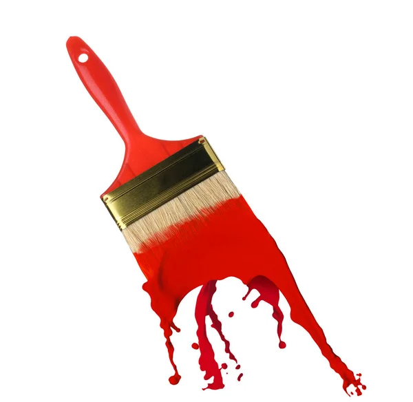Brush Splashing Red Paint White Background — Stok fotoğraf