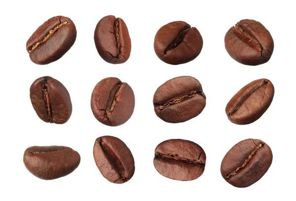 Set Aromatic Roasted Coffee Beans White Background — Fotografia de Stock