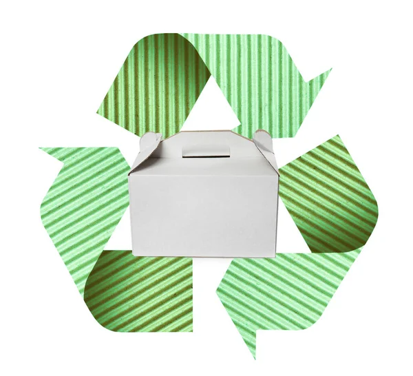 Cardboard Box Recycling Symbol White Background — Stock Photo, Image