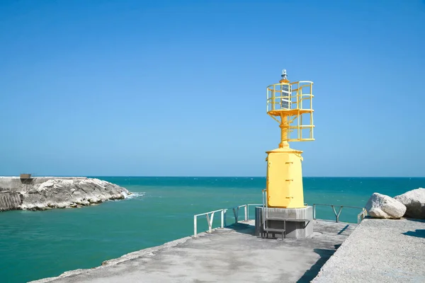 Yellow Navigational Aid Beacon Solar Battery Pier — Photo