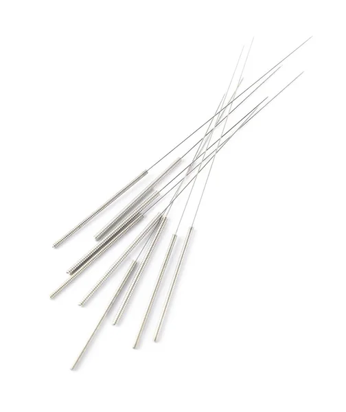 Nombreuses Aiguilles Pour Acupuncture Sur Fond Blanc — Photo